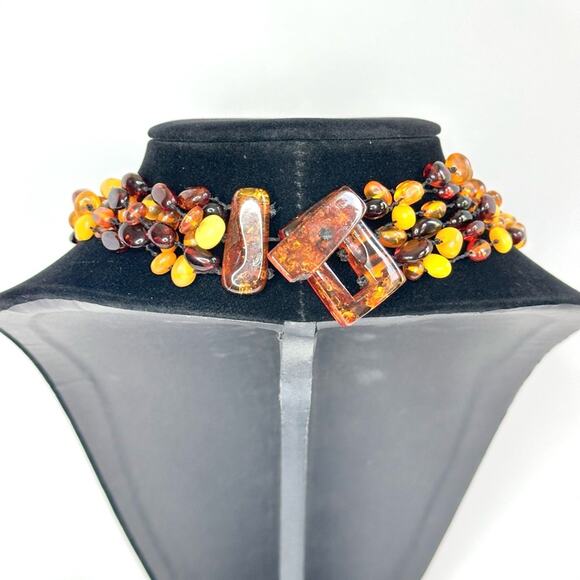 Vintage 90’s Amber Beaded Multi Strand Necklace With Medallion And Bracelets - Picture 3 of 8